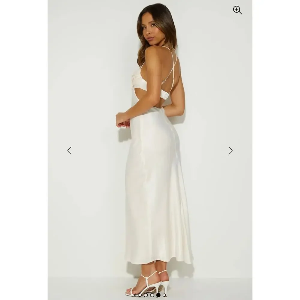 Hello Molly Champagne Satin Maxi Dress Magic In Her Vibe Open Back M Coquette - Picture 2 of 10